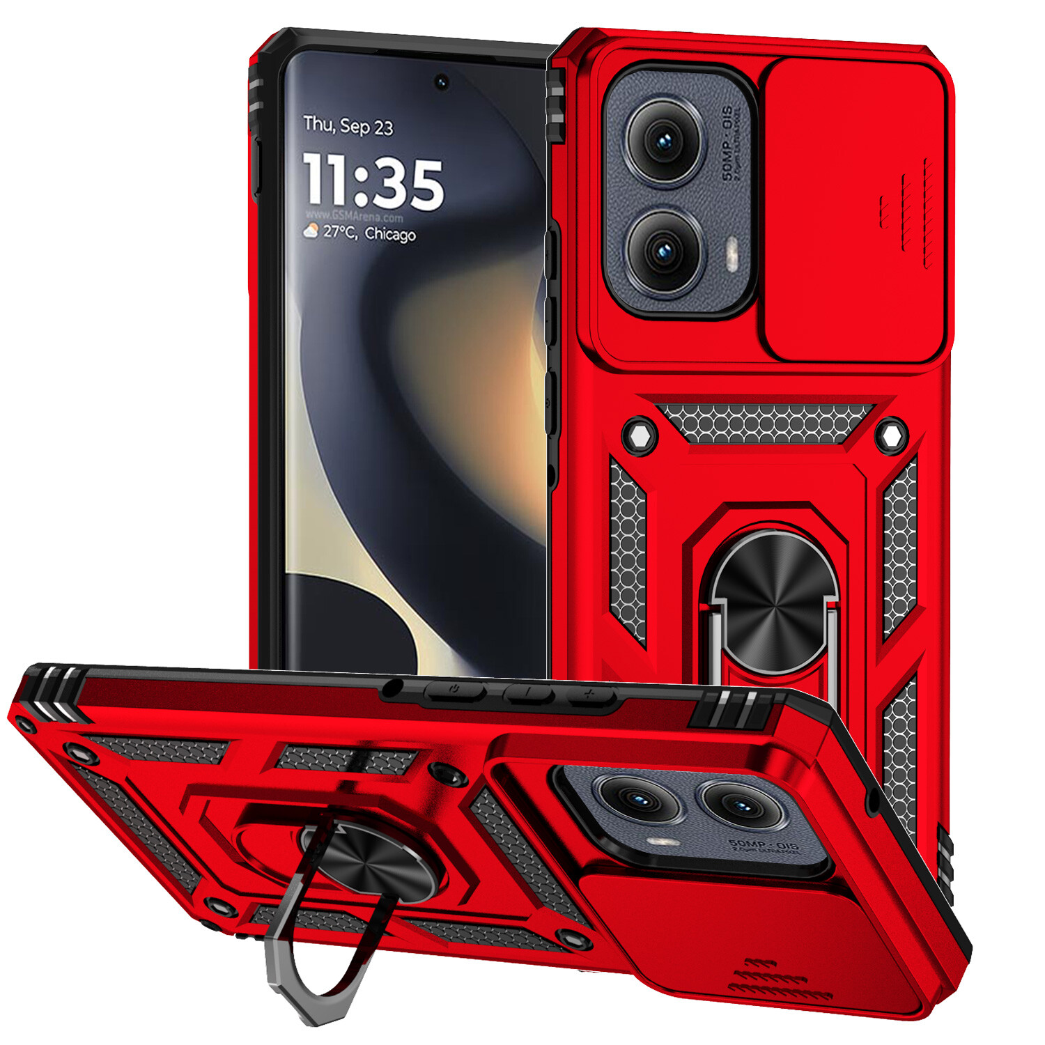 Armor Ring Stand Phone Case Cover Screen Protector For Motorola Edge (2024)