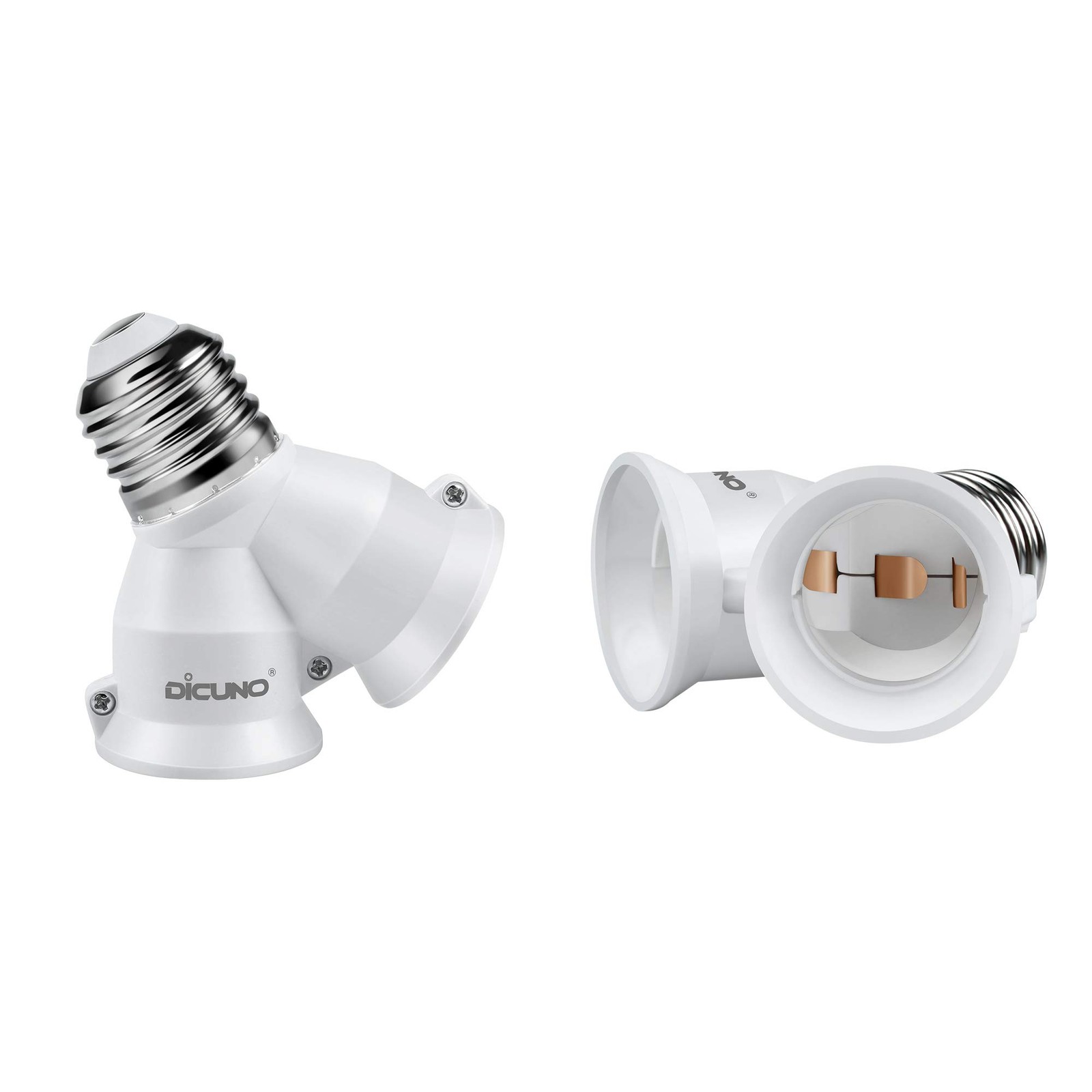 DiCUNO 2 in 1 E26 Socket Splitter Adapter, 2 Standard 2 Pack, White