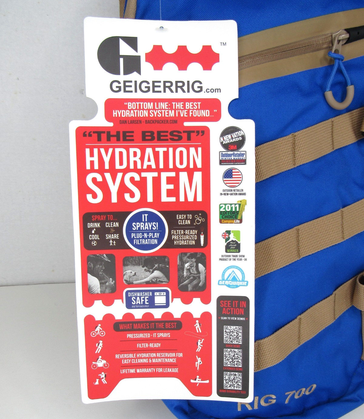 NEW Geigerrig Hydration Pack RIG 700 System Backpack Blue Tan Hiking Biking