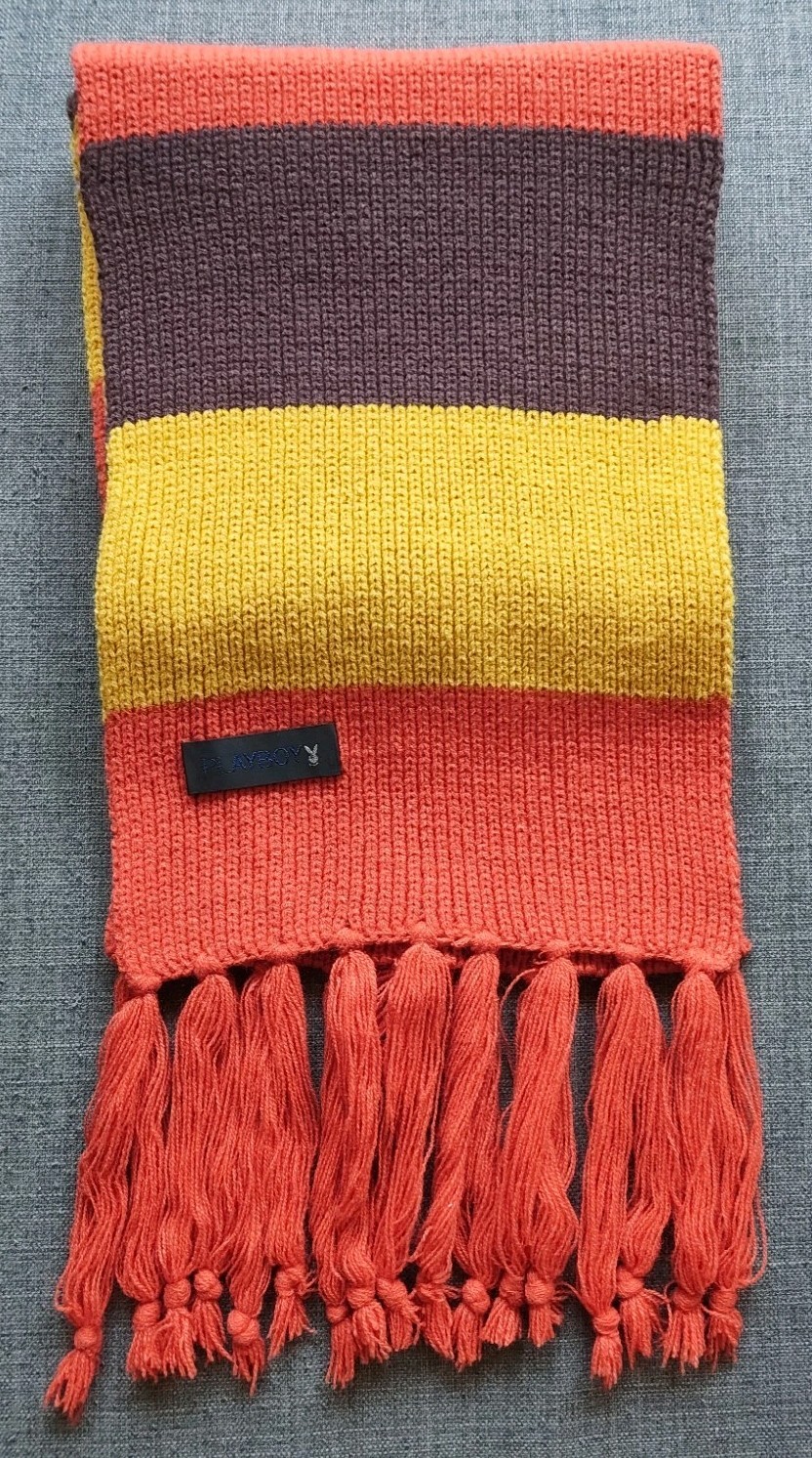 Playboy Knit Neck Scarf Sunset Design Tassels Retro Muffler Japan Rare Unisex