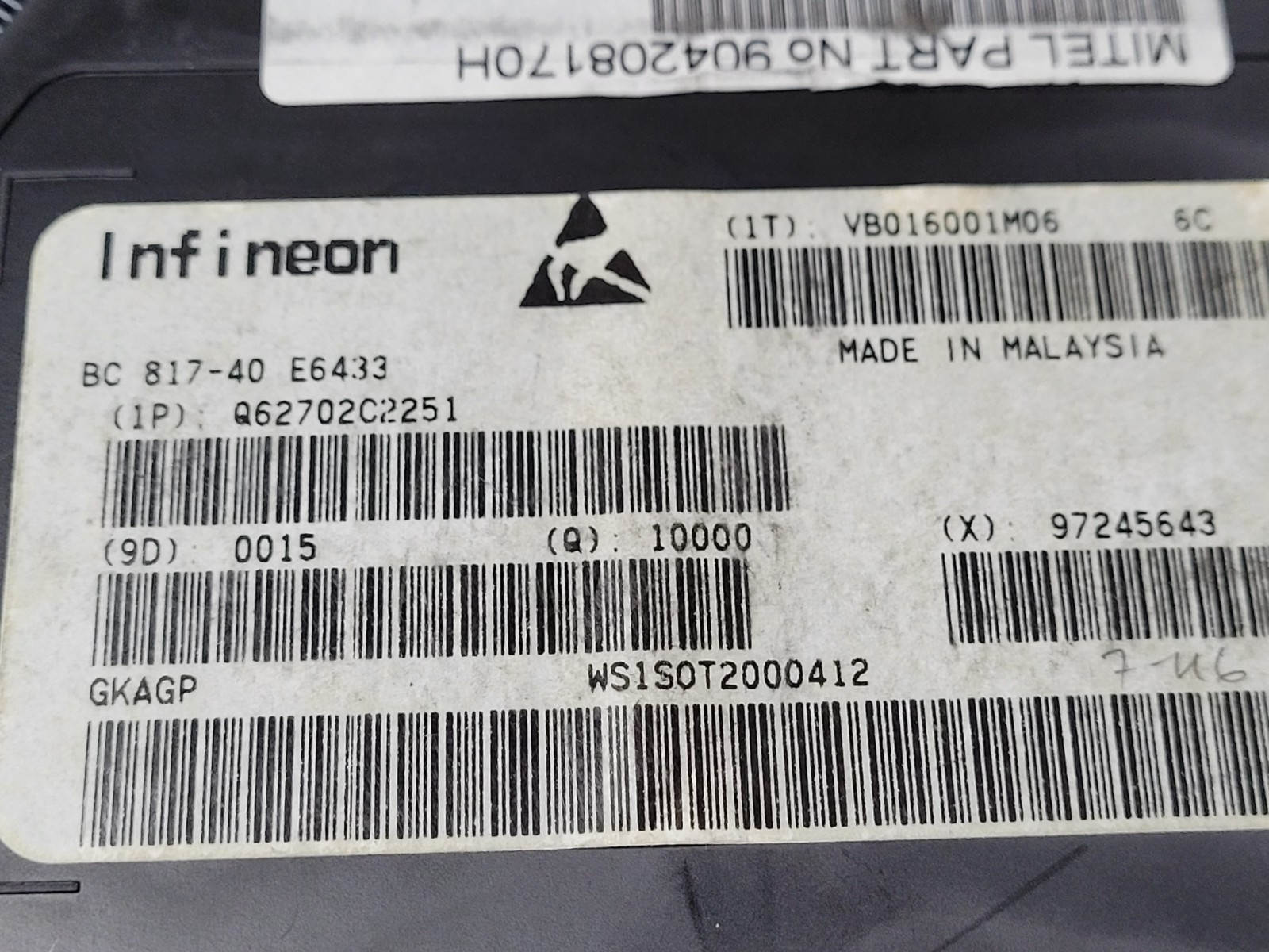 (200 PCS) BC817-40 E6433 INFINEON TRANS NPN 45V 0.5A PG-SOT23