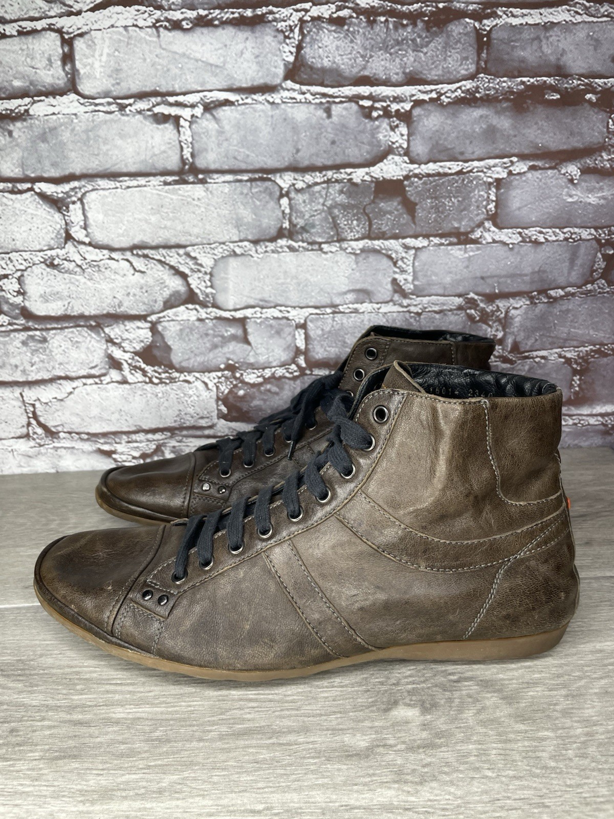 Hugo Boss Men Sz 43 US 10 Brown Leather High Top Fashion Lace Up Sneakers Shoes