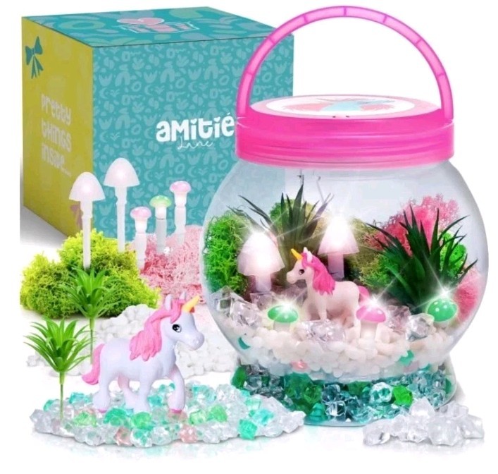 Amitié Lane Light-Up Unicorn Terrarium Kit for Kids Craft build A Latern