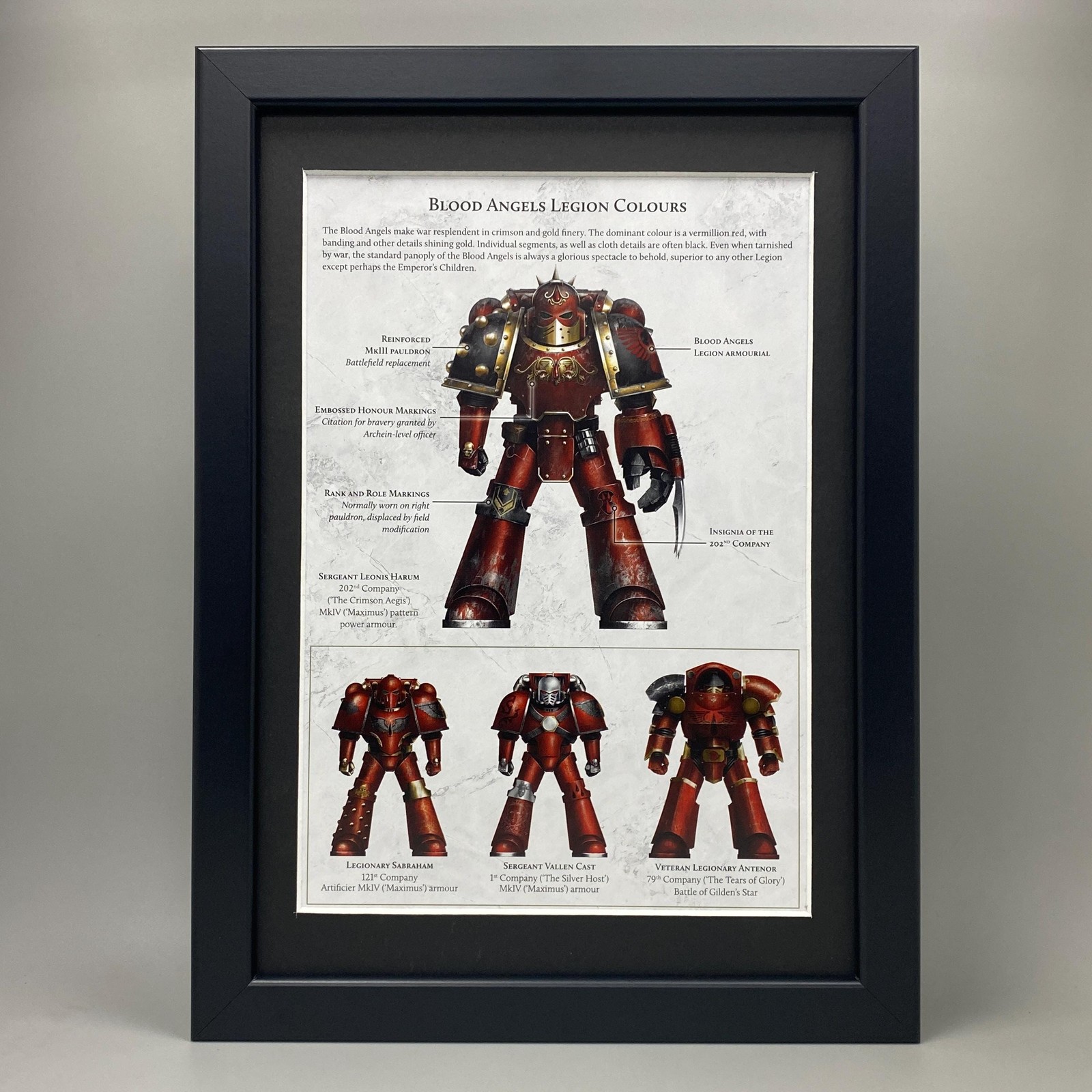 BLOOD ANGELS FRAMED ART LEGION COLOURS HORUS HERESY WARHAMMER 40,000 40K
