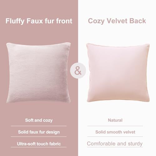 Faux Fur Plush Throw Pillow Covers 20x20 Set of 2 - 20X20-Inch Blush Pink