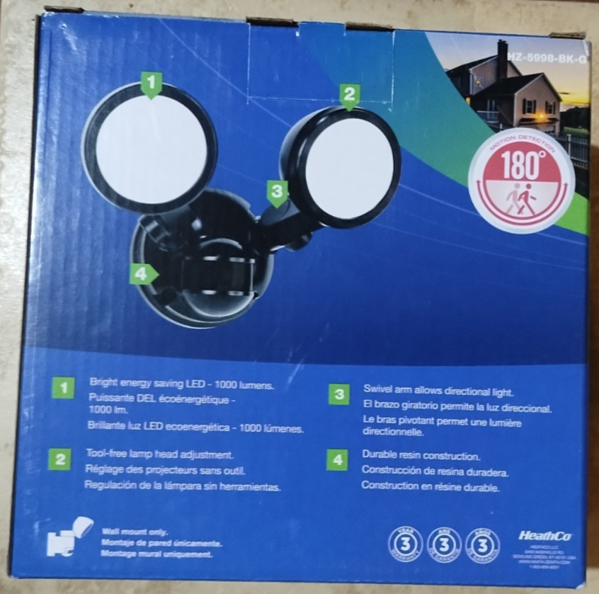 Heath Zenith Hardwire Motion Sensor LED Twin Head Wall Mount Security light
