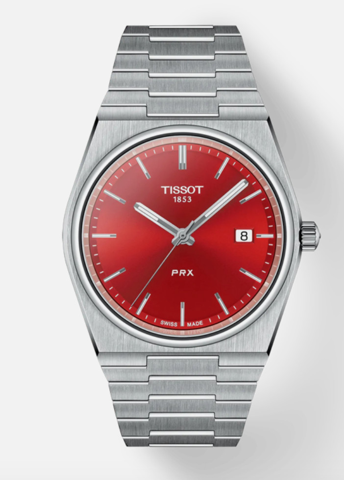 Tissot PRX T137.410.11.421.00 Swiss Quartz Date Watch Red Dial Box & Papers
