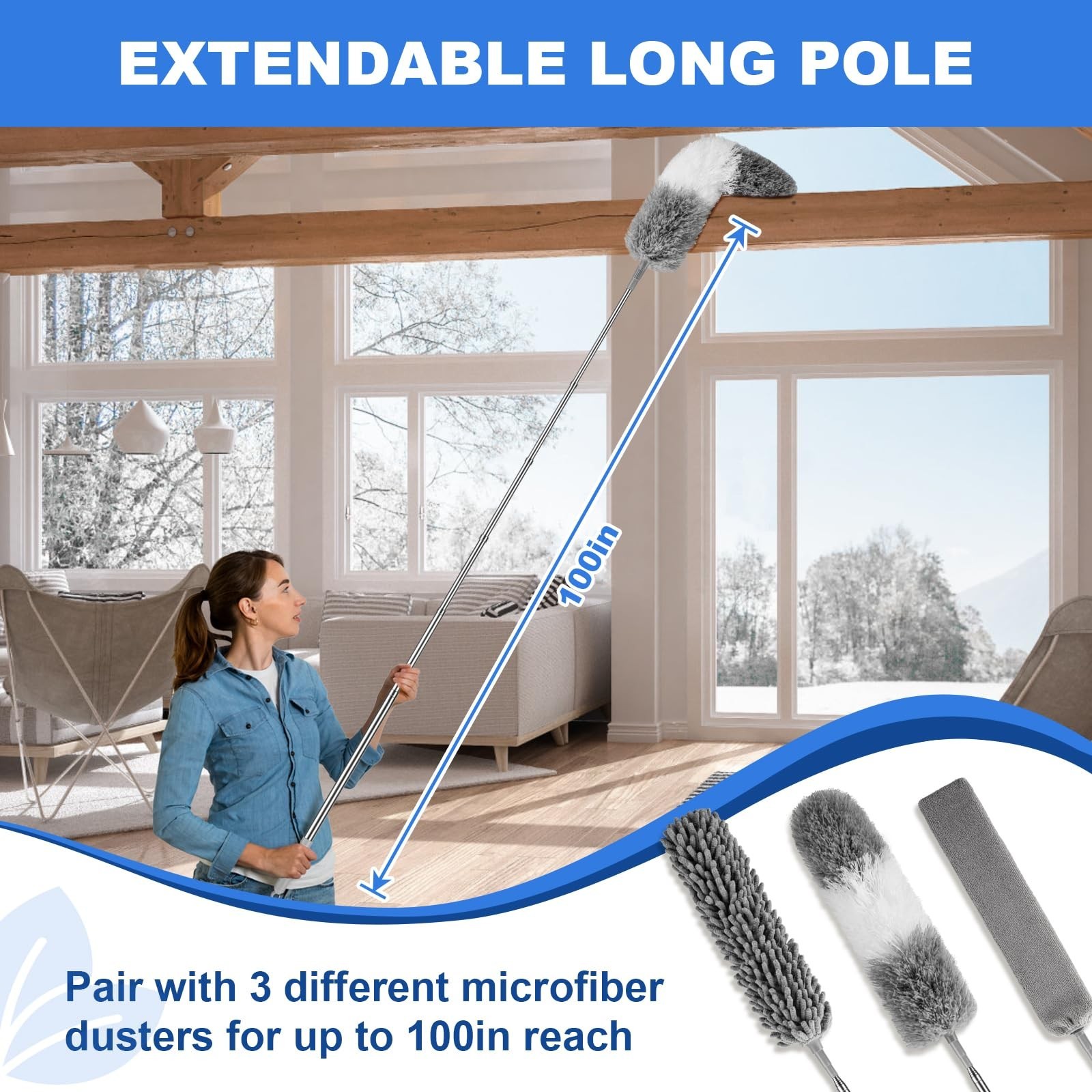 Dusters for Cleaning,Microfiber Duster Feather Duster with Extension Pole,4PC...
