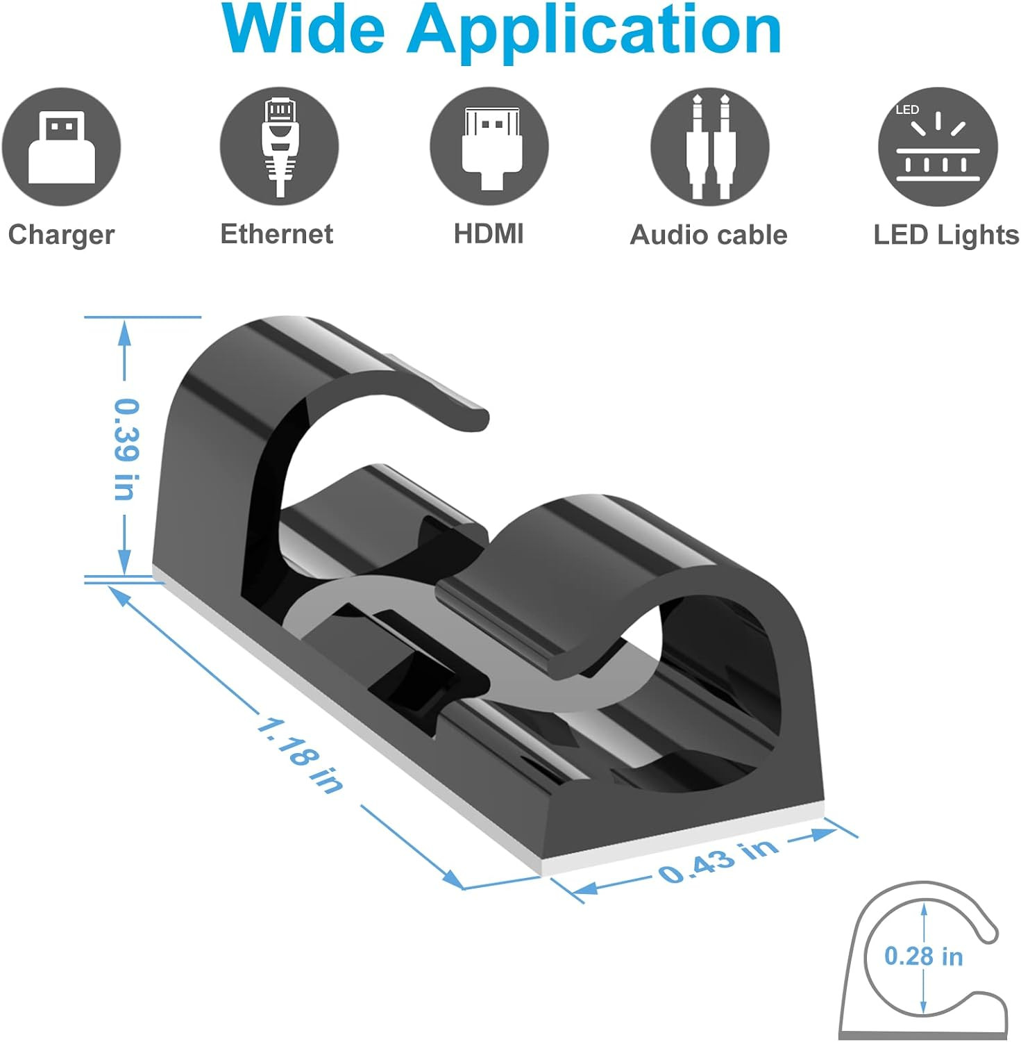 40 Pcs Self-Adhesive Cable Wire Clips for Wall Under Desk Ethernet Dash Cam