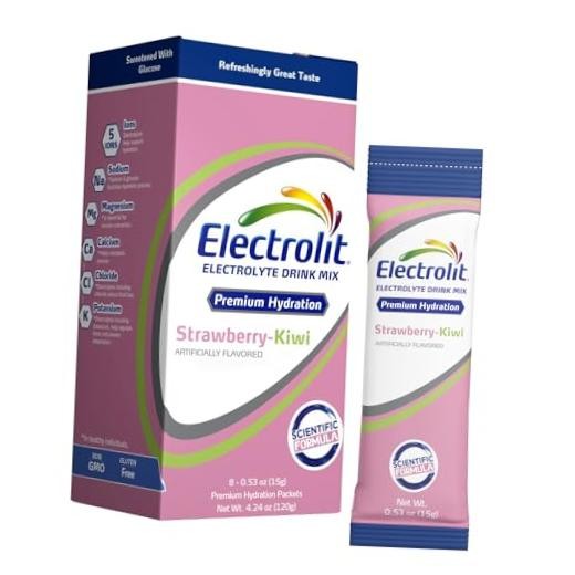 Electrolytes Powder Packets 8 Pack, Powdered Hydration Packets Strawberry Kiwi