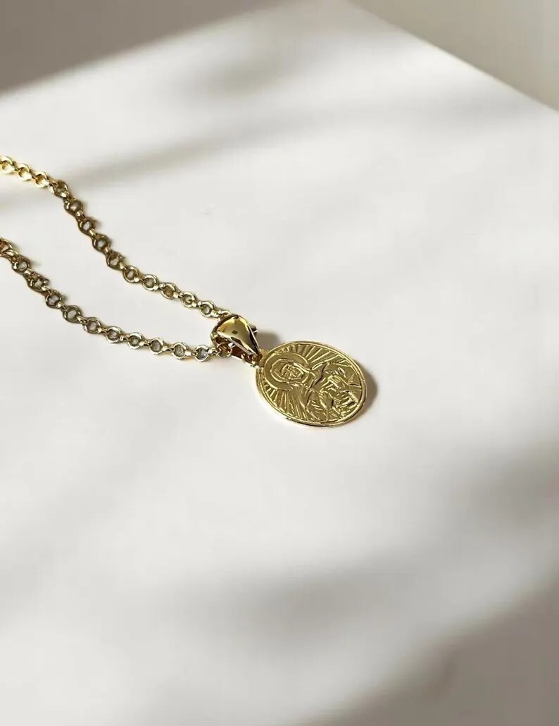 Virgin Mary Necklace,Madonna and Child Pendant,Catholic Protection Jewelry,Mothe