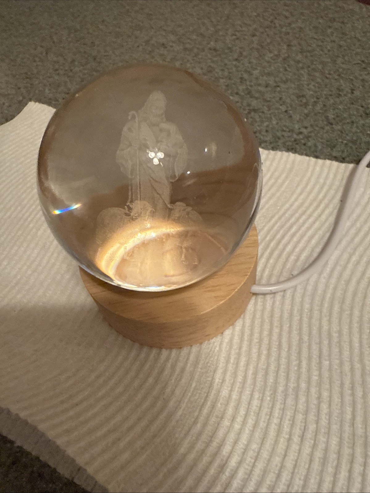 3D “Jesus Christ The Shepherd” Crystal Ball Night Light On Wooden Stand