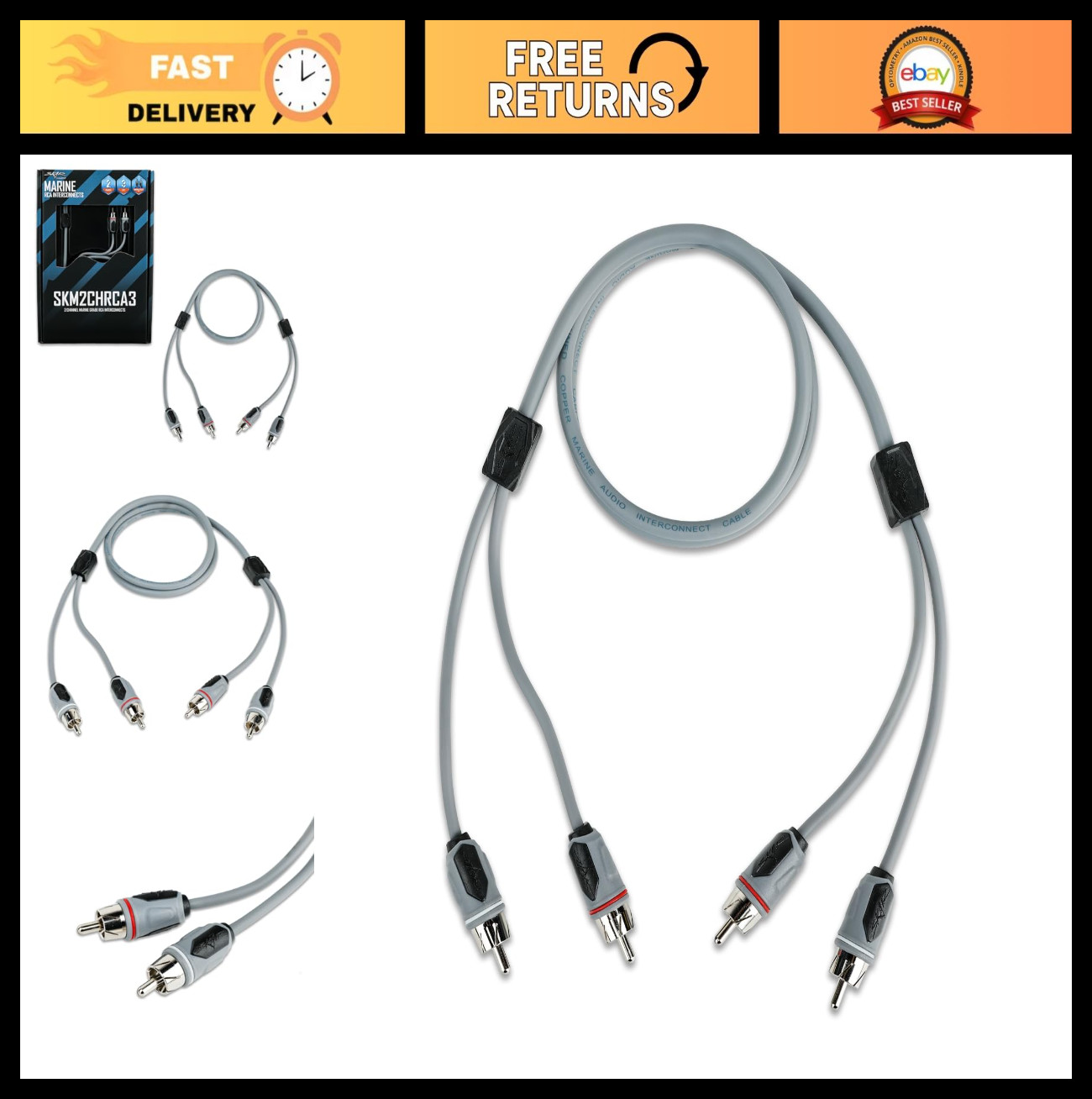 3-Foot Marine Grade 2-Channel RCA Interconnects - High-Quality Audio Cable