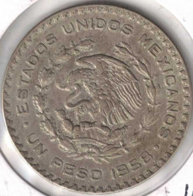 1958 Mexico Uncirculated Silver One Peso Coin #3