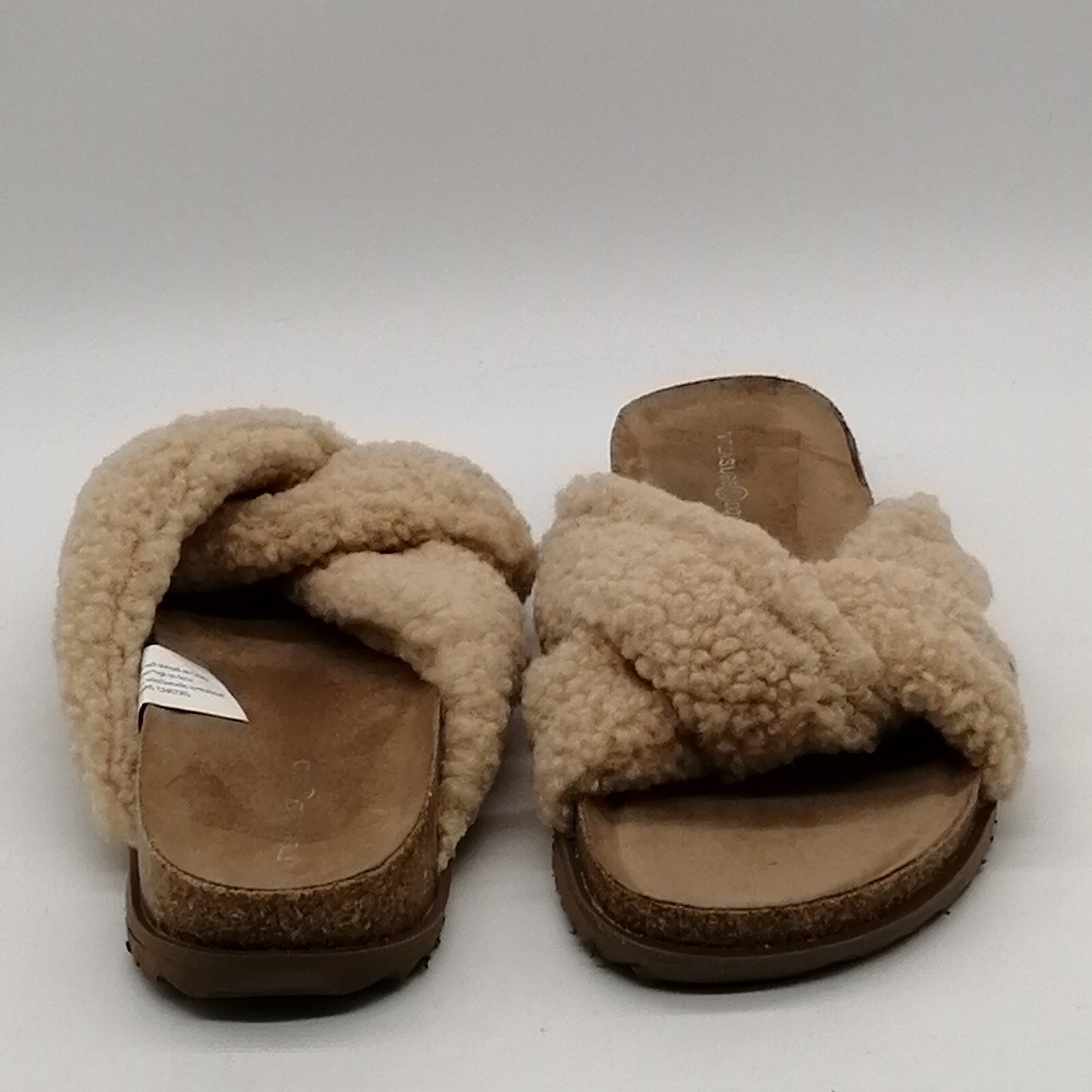 Treasure & Bond Womens Davina Fab Flat Heel Slide Slipper Tan Faux Fur Sz 7 M