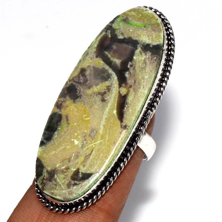 925 Silver Plated Stick Agate Ring US 7 Festive Gifts Limited Stock Deal JW