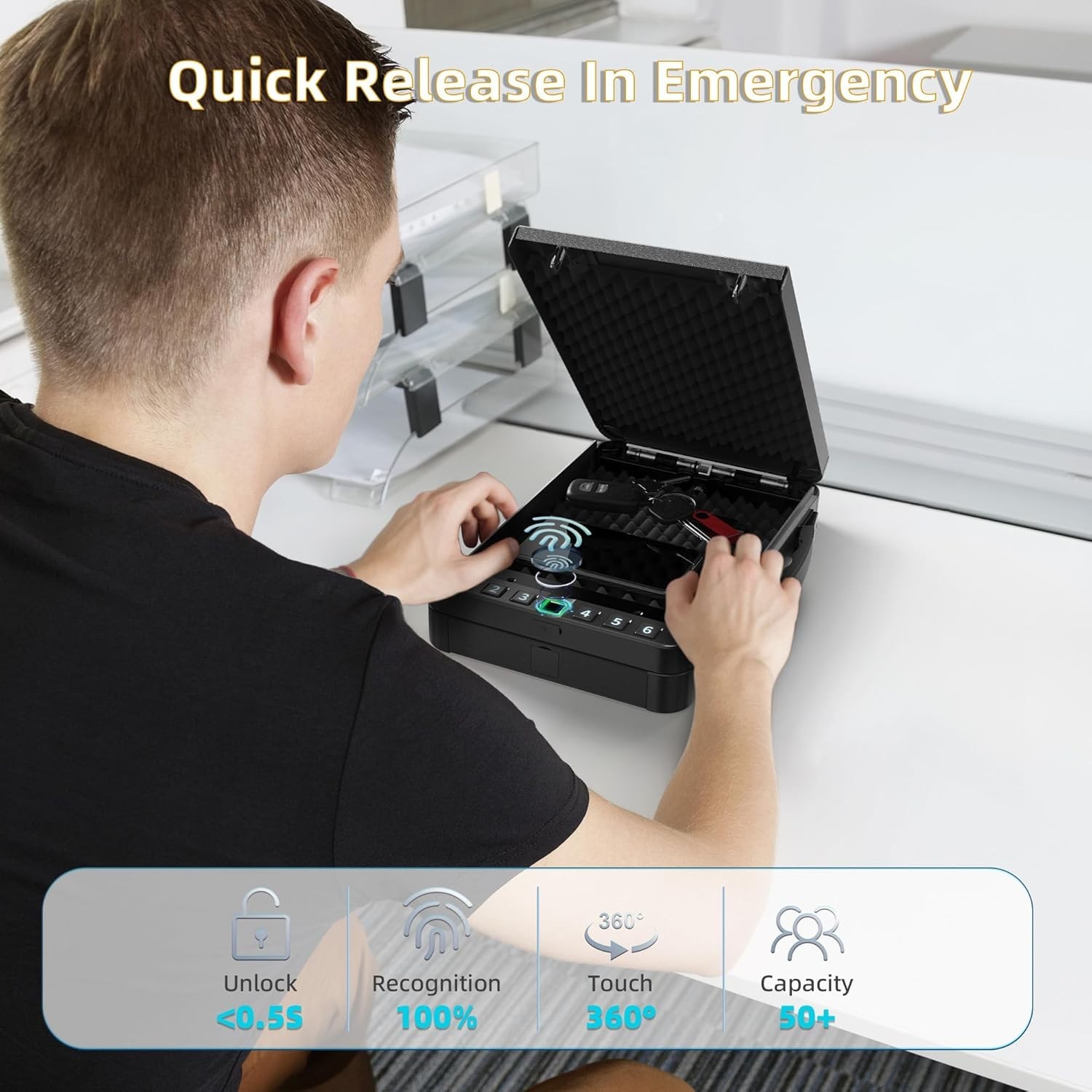 Secure Biometric Handgun Safe with Key & Password Access - Compact & Durable