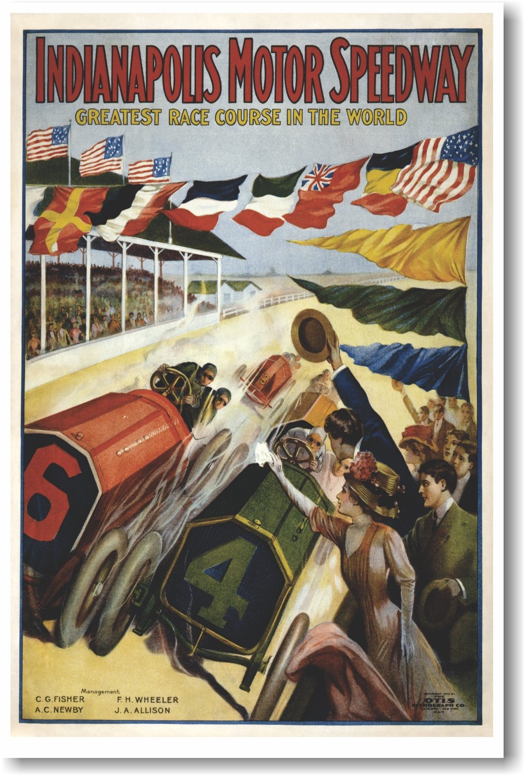 Indianapolis Motor Speedway 1909 - NEW Vintage Reprint Poster 18"L x 12"W