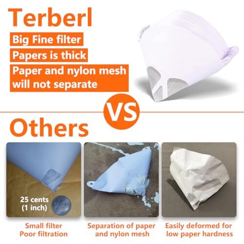 Terberl 100 Pack 100 Micron Paint Cone Paint Strainers, 100 Assorted Sizes