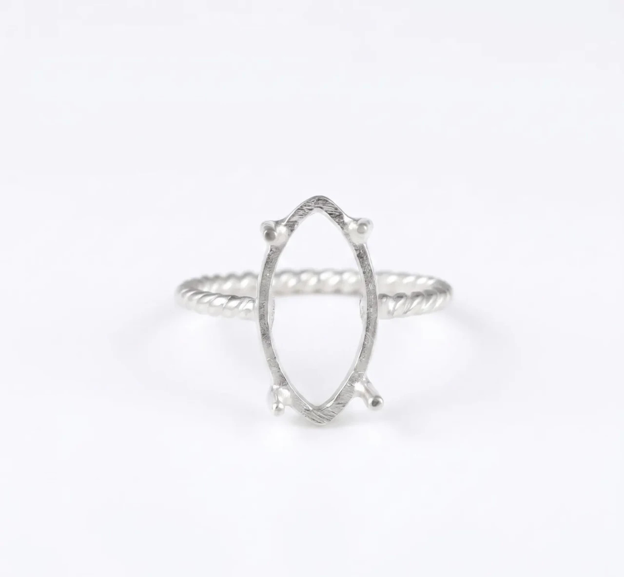 12x6mm Marquise Cut Semi Mount Ring 925 Sterling Silver Twisted Rope Solitaire