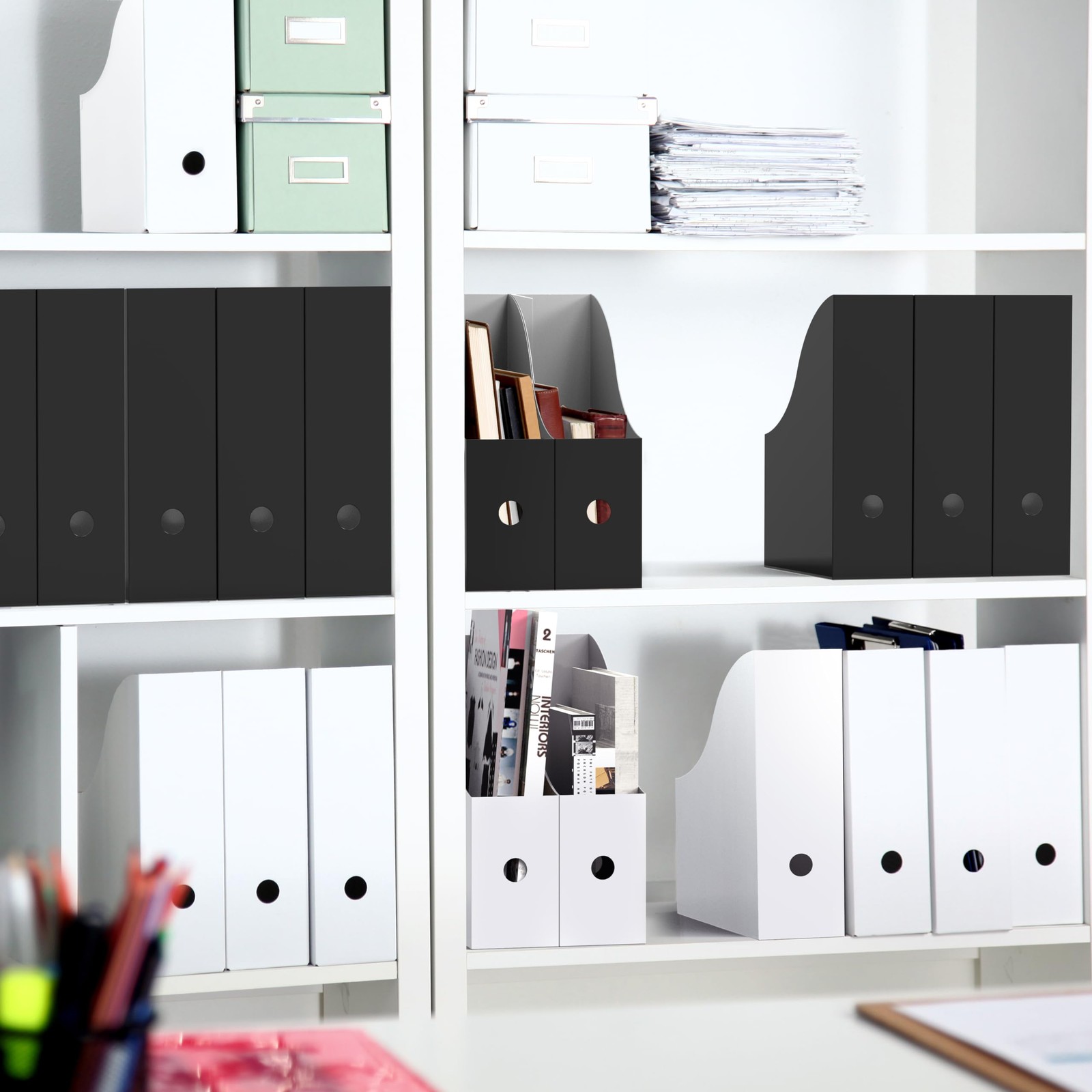 Simple Houseware 6-Pack Magazine File Holder Box, Foldable 6 Pack, Black