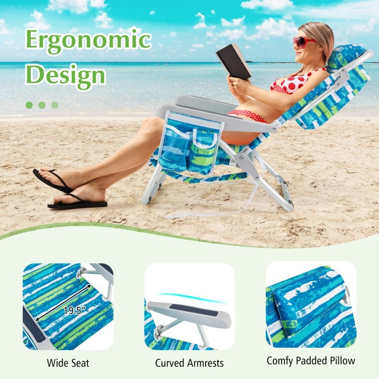 Outdoor Backpack Beach Chair Folding Portable w/Cup Holder and Storage Pockets
