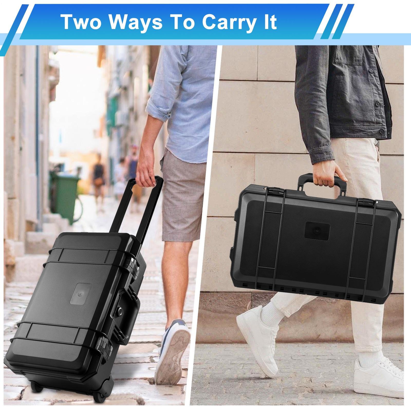 Waterproof Rolling Protective Case,Hard Compact Camera Case W/Handle Wheel