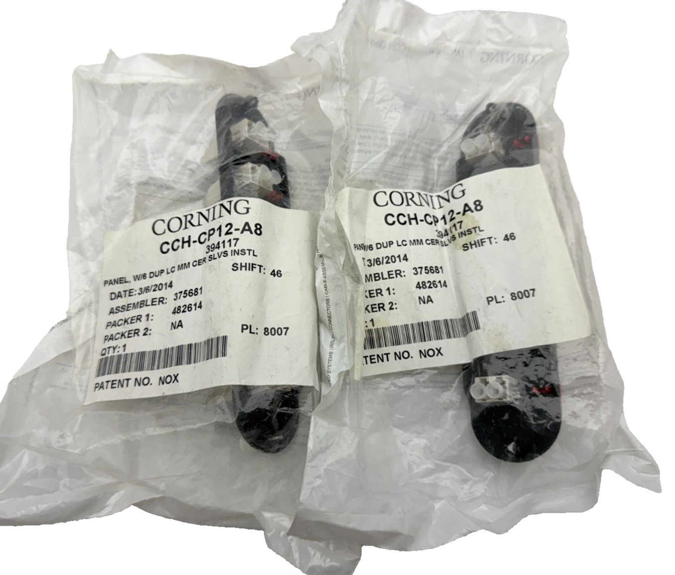 Lot of 2x Corning CCH-CP12-A8 Panel 6 Port LC MM, Duplex, 12 Fiber 62.5um