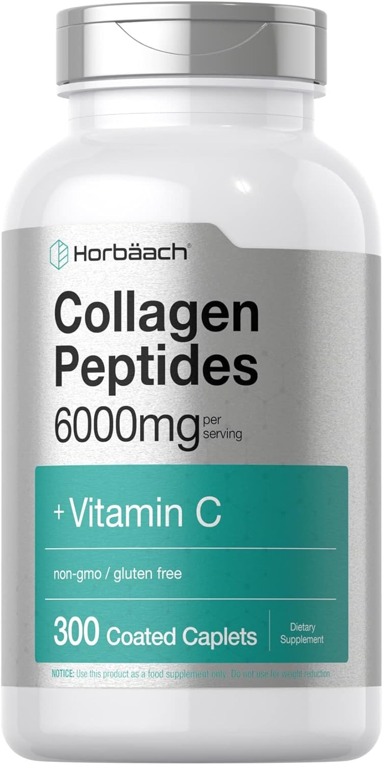 Collagen Peptides 6000mg | 300 Caplets | with Vitamin C | by Horbaach
