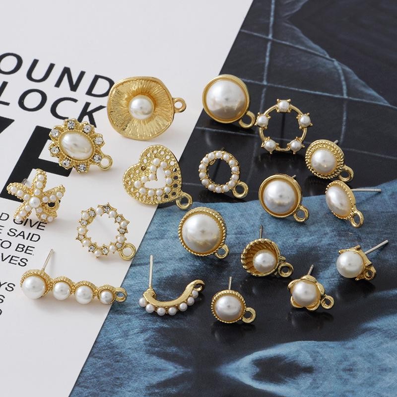 4Pairs Gold Tone Alloy Faux Pearl Earrings Connector Component 8X10mm GJS601