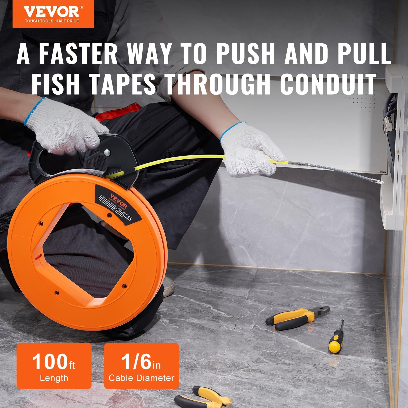100ft Fiberglass Fish Tape Wire Puller NonConductive Cable Tool