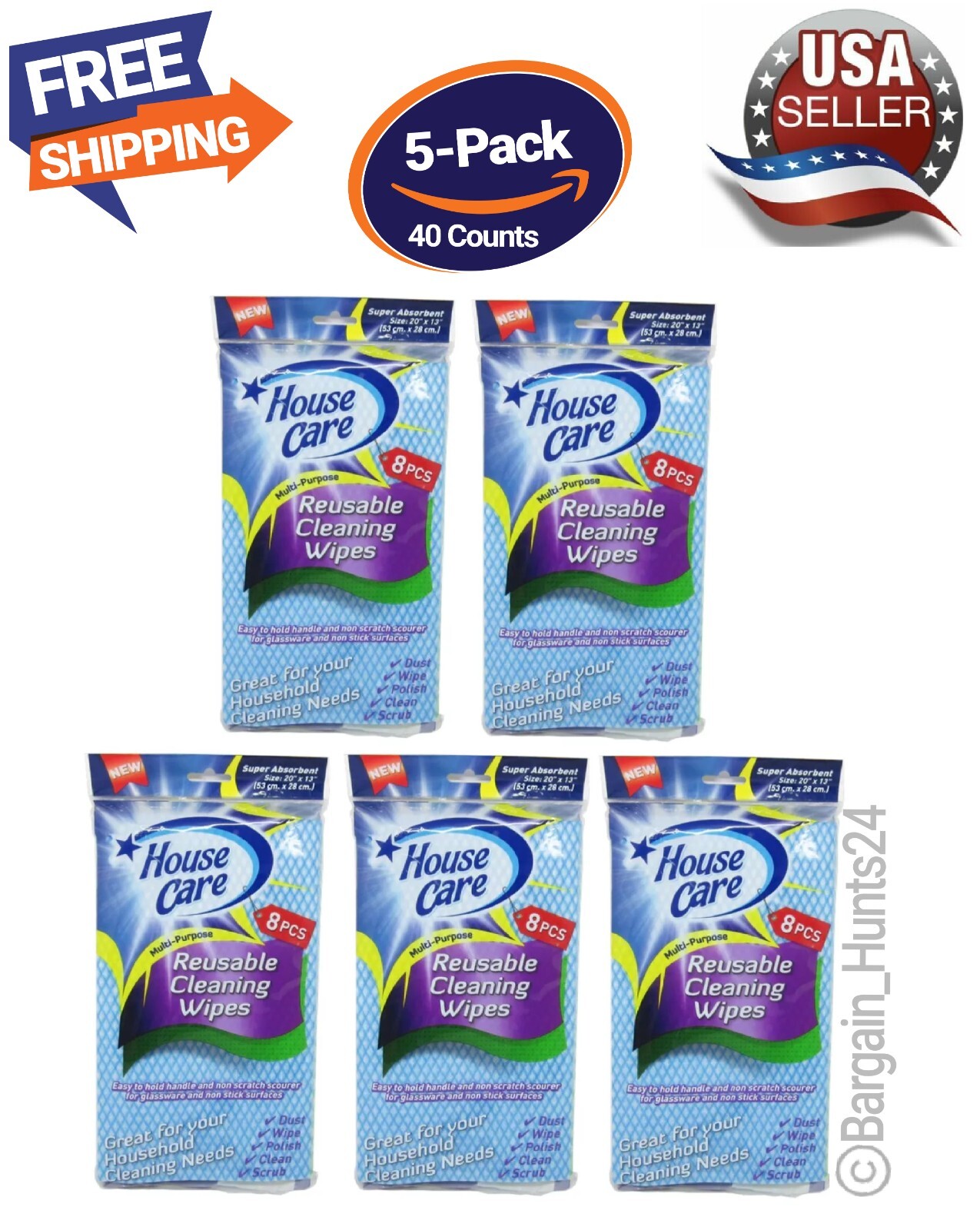 40 Counts Handy Wipes Multi-Use Reusable Towel Cleaning Cloths (Pack of 5) - New