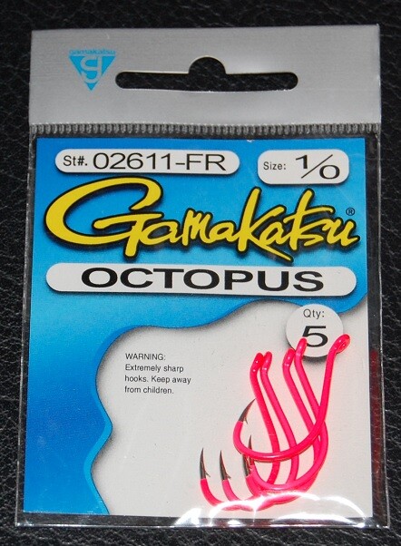 Gamakatsu 02611-FR Octopus Hooks Fluorescent Red - Size 1/0 Bait Hooks