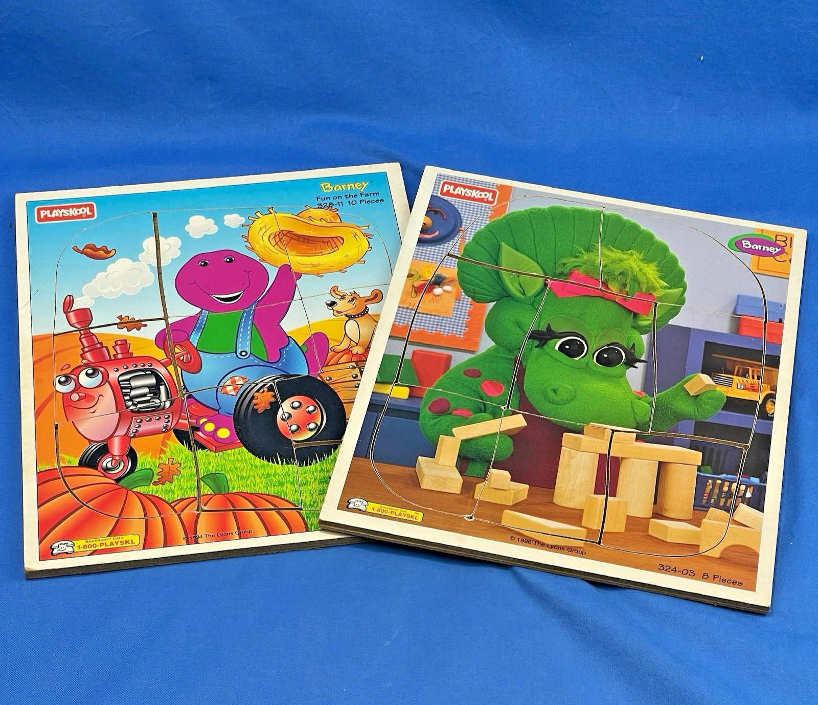 Playskool Barney Wood Puzzle Lot - #328-11 Fun On The Farm & #324-03 Baby Bop