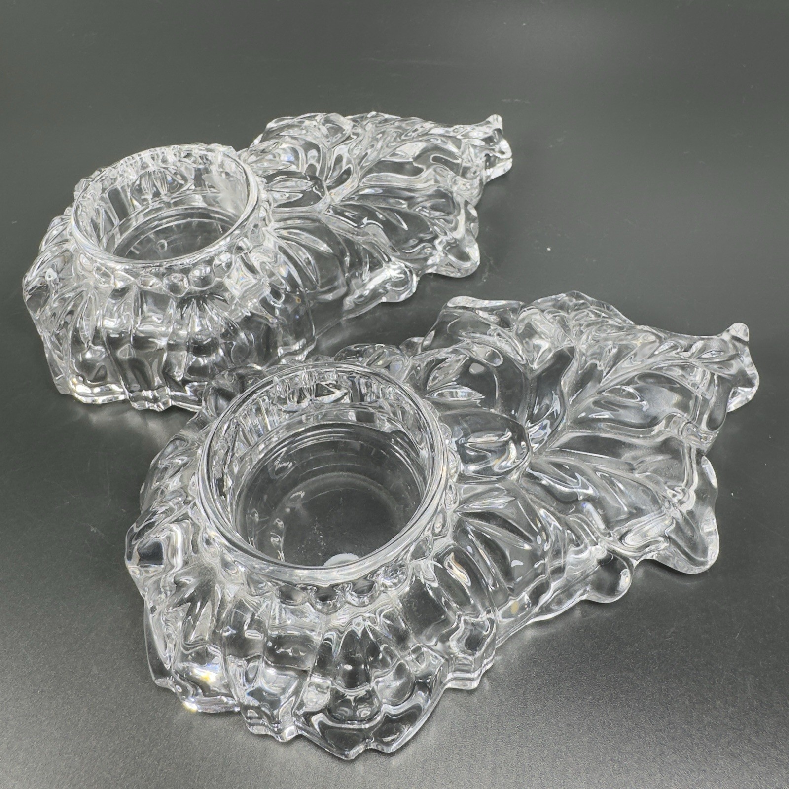 PartyLite Clear Crystal Blossom Tealight Candle Holder Votive Set 2 Retired VTG