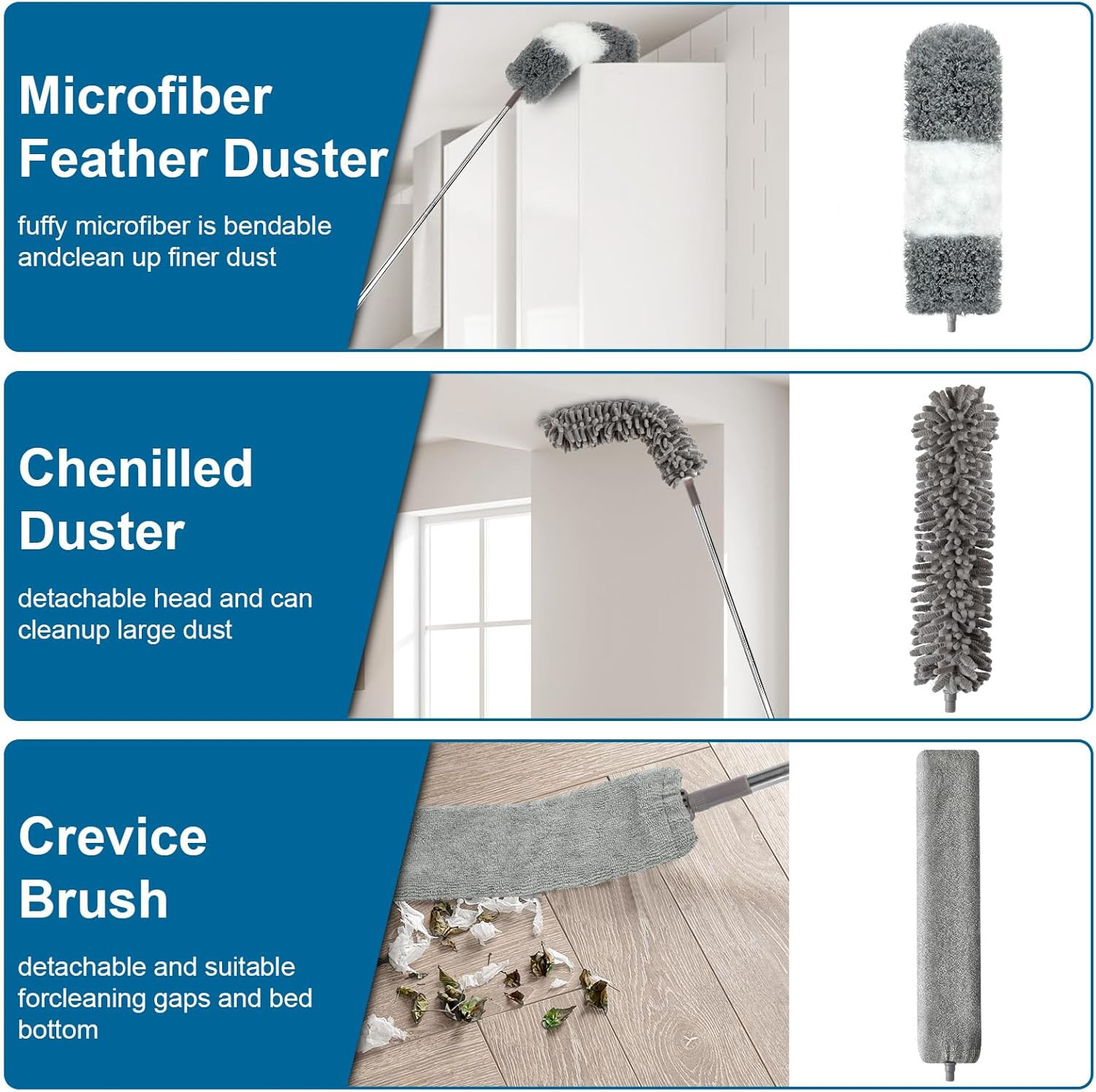 Microfiber Duster 4pc Extendable Pole 30-100 Inches