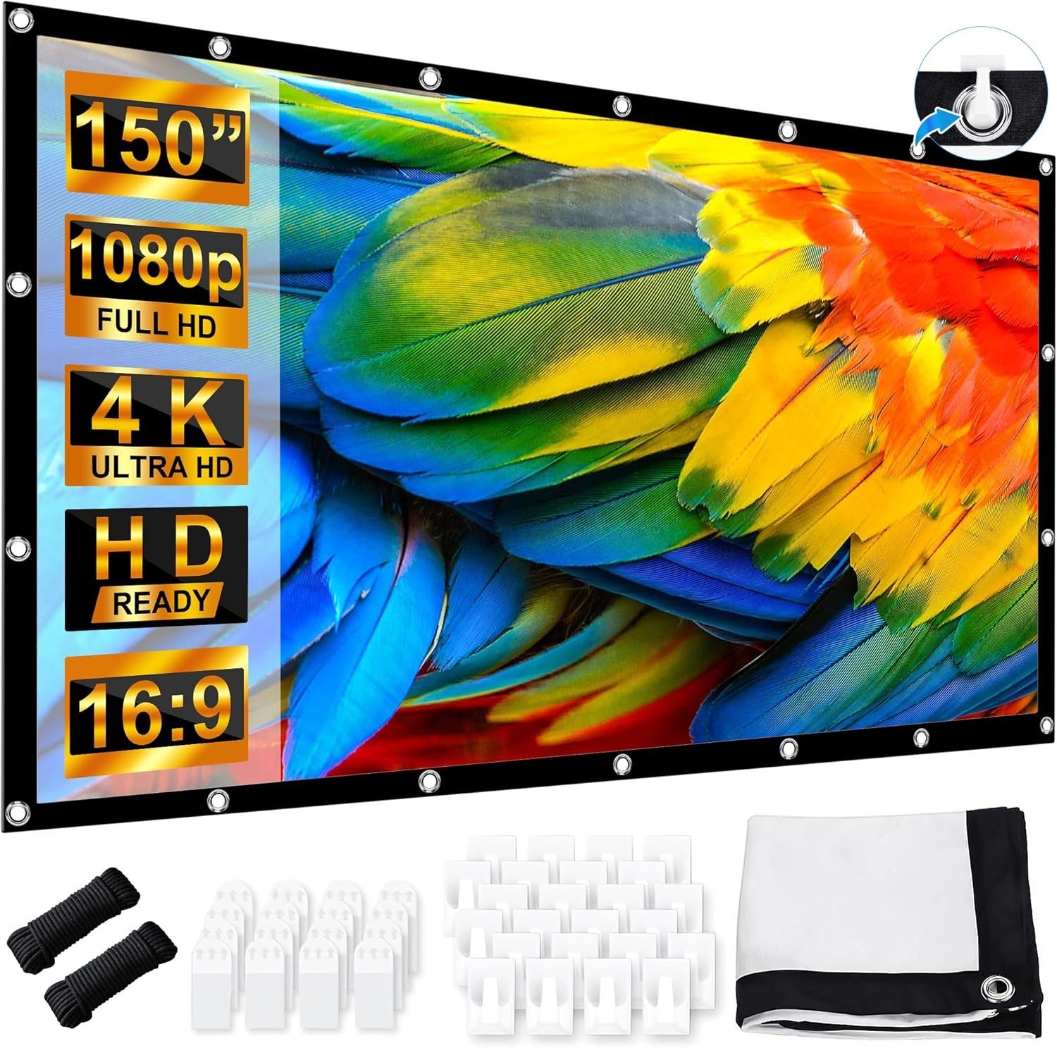 "150"" Pantalla De Proyeccion 16: 9 Proyector Peliculas Para Casa Screen Teatro