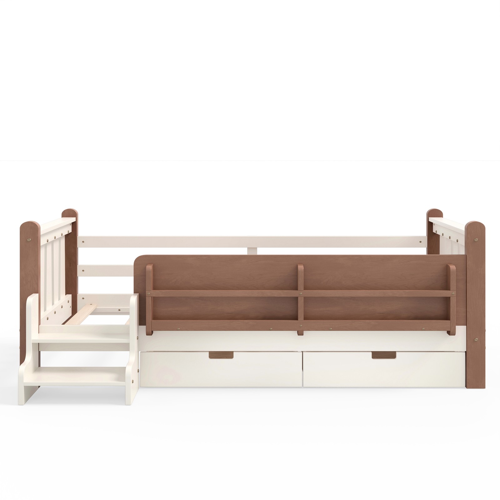 FUNIDEE Twin Size Floor Bed Plarform Bed Frame with Drawers and Bookcases Beige