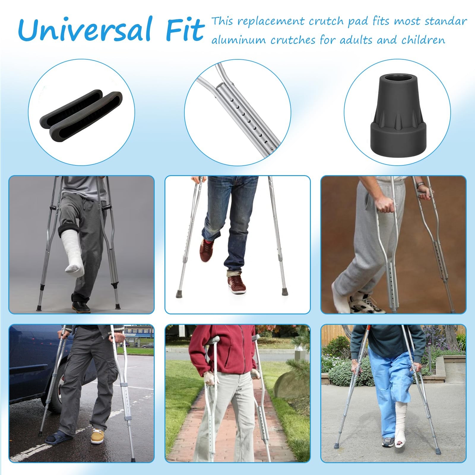 Crutch Pads, 6 Pcs Crutch Accessory Crutch Parts and Caps Set , Universal Com...