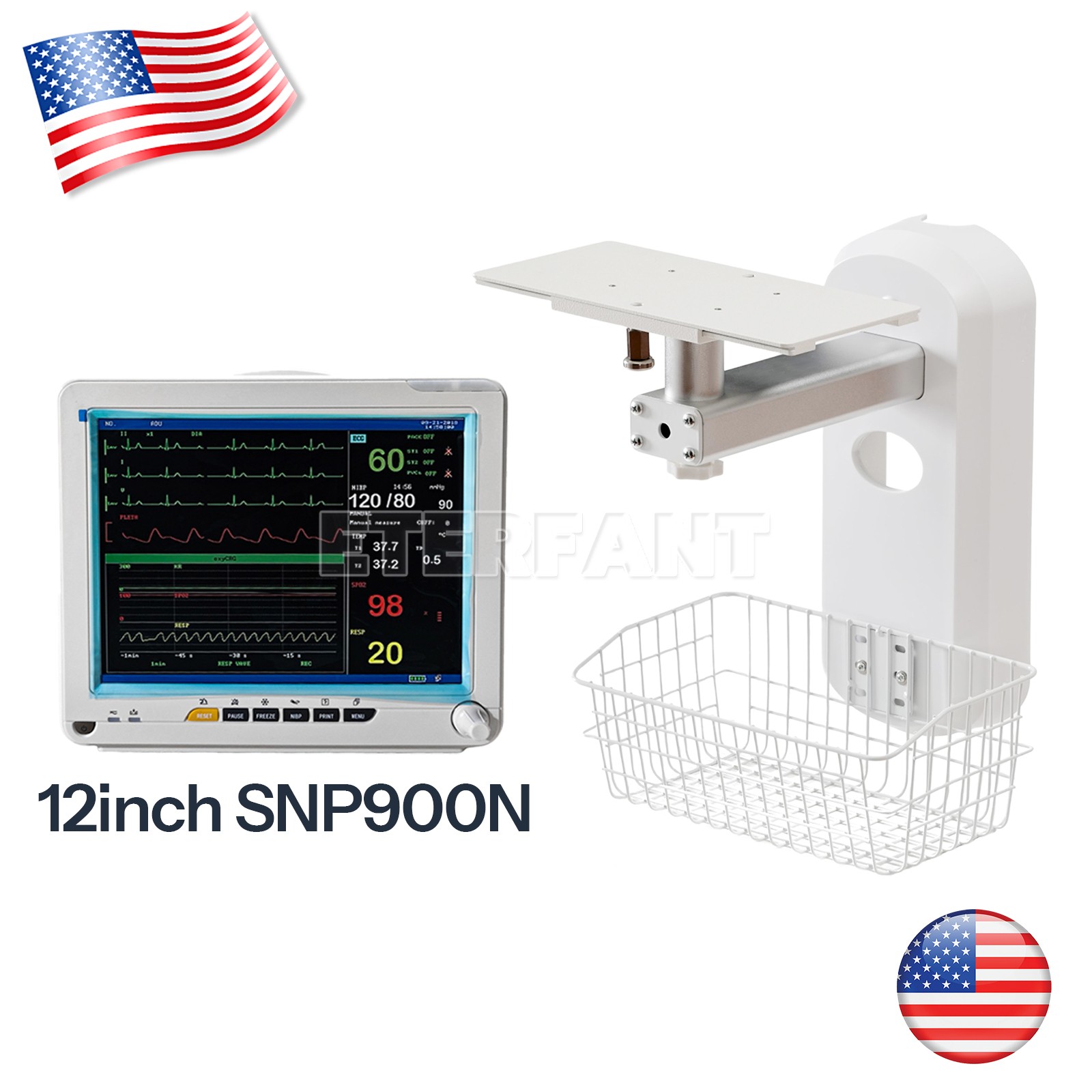12" Patient Monitor ICU CCU Vital Sign SPO2 PR ECG RESP TEMP/Wall Mount Bracket