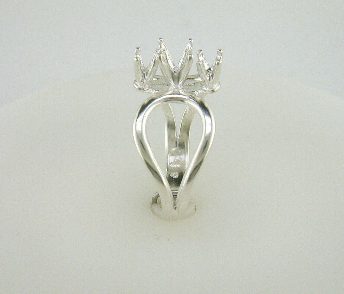 Round Loop Shank Three Stone Ring Setting Sterling Silver