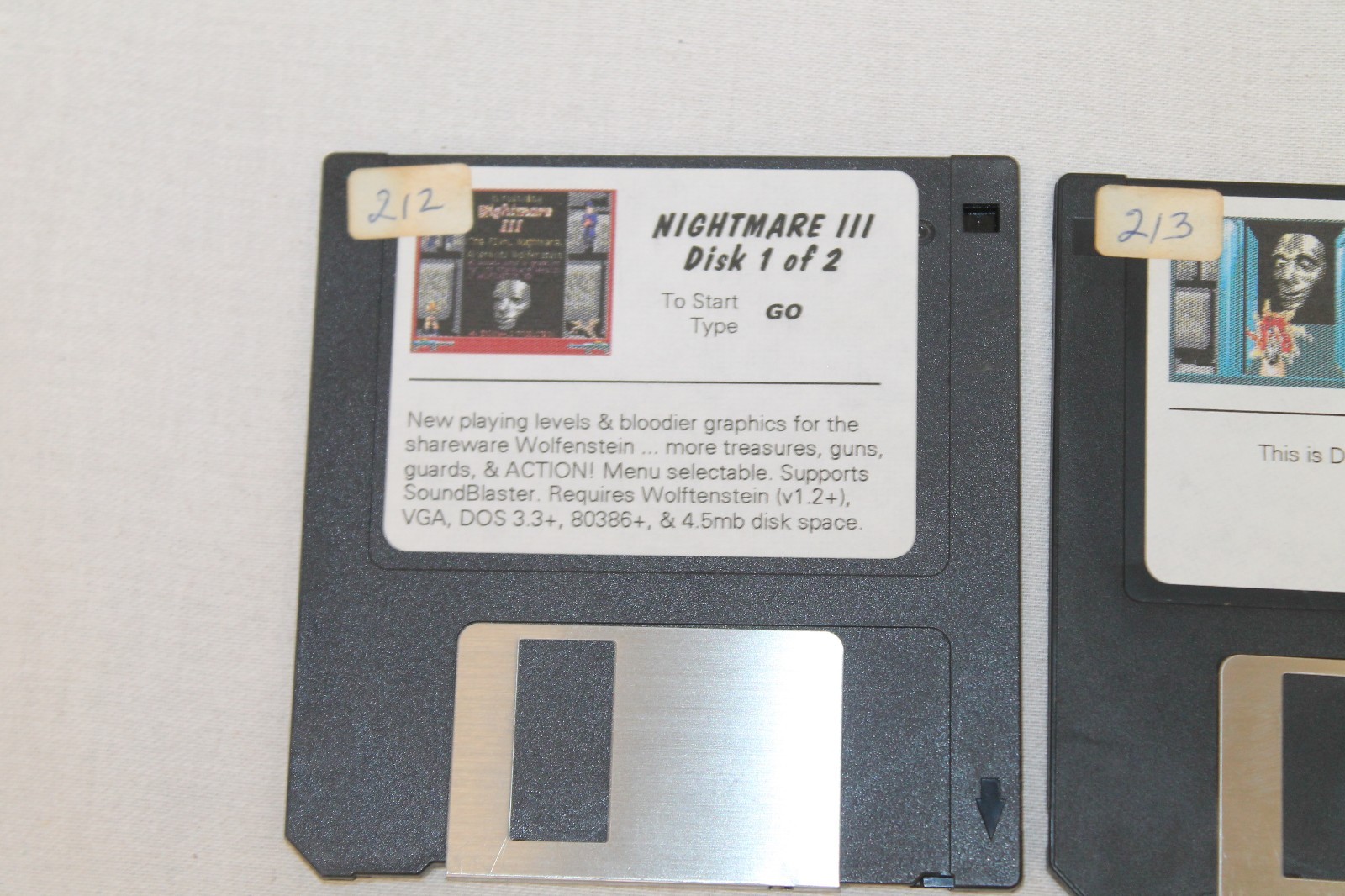 Wolfenstein Nightmare III Disc 1 & 2 Game 3.5" Floppy Disk for DOS 3.3
