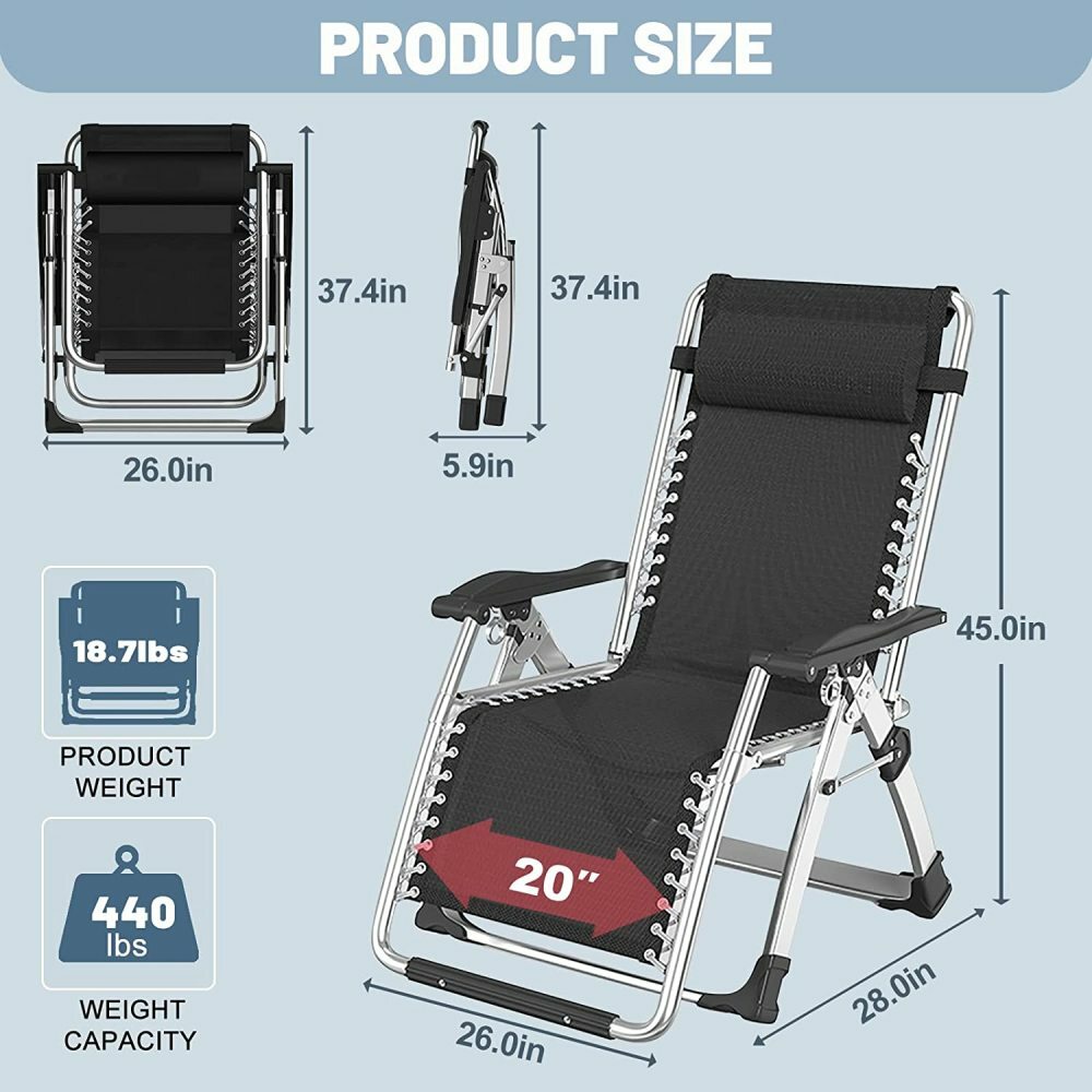 NAIZEA Gray Blue Double Side Mattress Folding Camping Cots Zero Gravity Chair