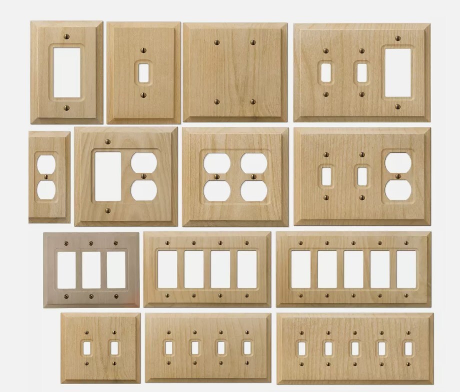 Unfinished Wood Switch Plate Cover Wallplate Rocker Duplex Toggle Outlet