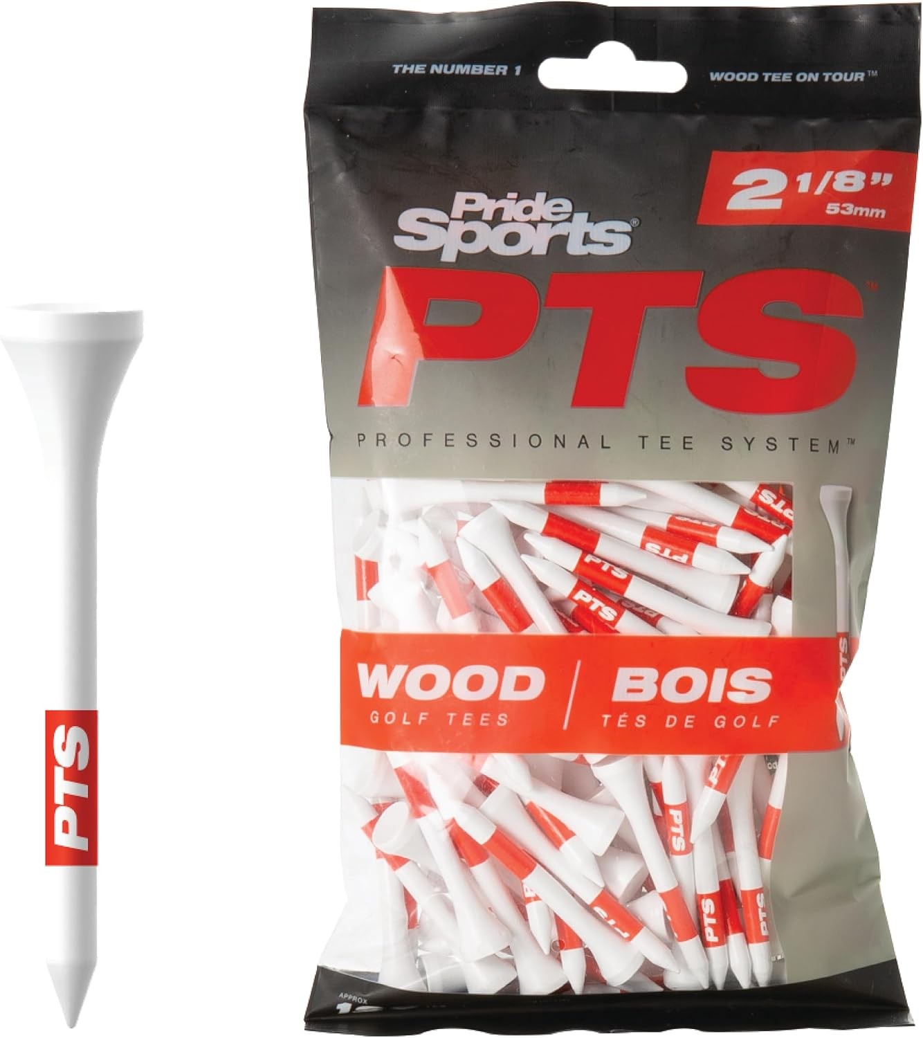 PTS Wood Golf Tees 120 Count 2-1/8 Inch 1 Tee on Tour Best for Drivers & Woods