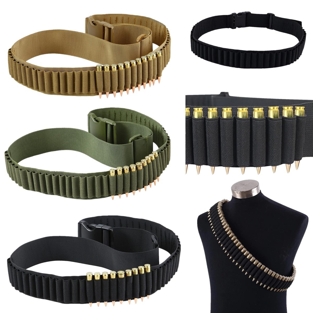 50 Rounds Bandolier Belt Rifle Bullet Cartridge for 308 Cal. 30-30 30-06 38 357