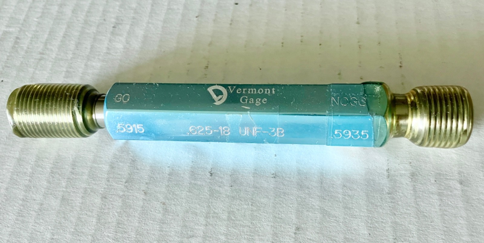 VERMONT GAGE 5/8-18 UNF 3B GO NO GO THREAD PLUG GAGE PREPLATE  .5915 & .5935