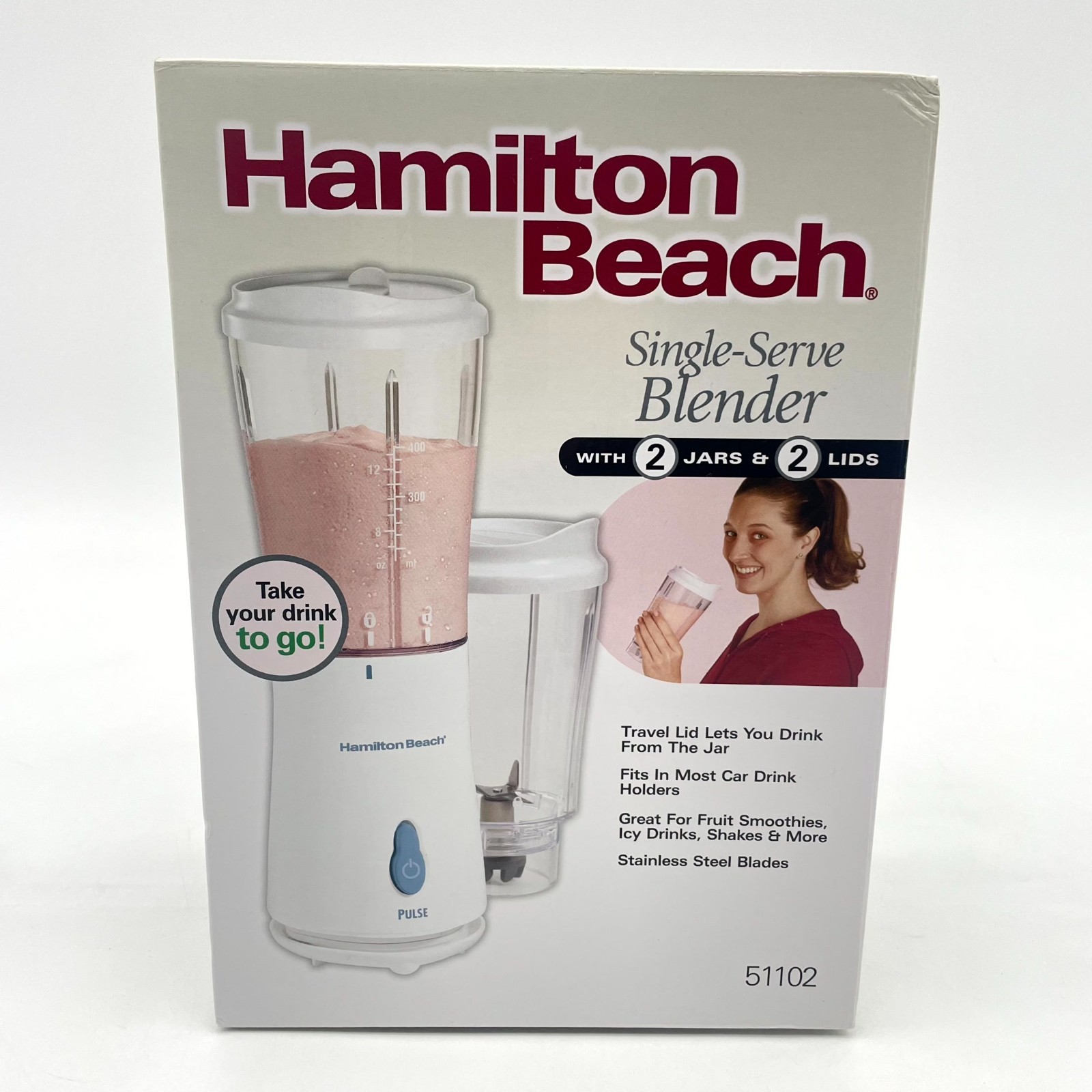 Hamilton Beach 51102 Single-Serve Smoothie Blender 175W w/ 2 Travel Jars & 2 Lid