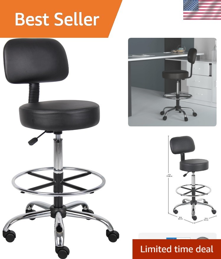 Boss Caressoft Medical Stool with Back Support, Adjustable Height, Black Finish