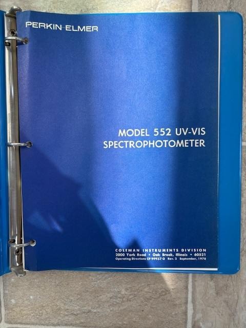 Perkin Elmer Coleman Manual Model 552 Spectrophotometer, free shipping!